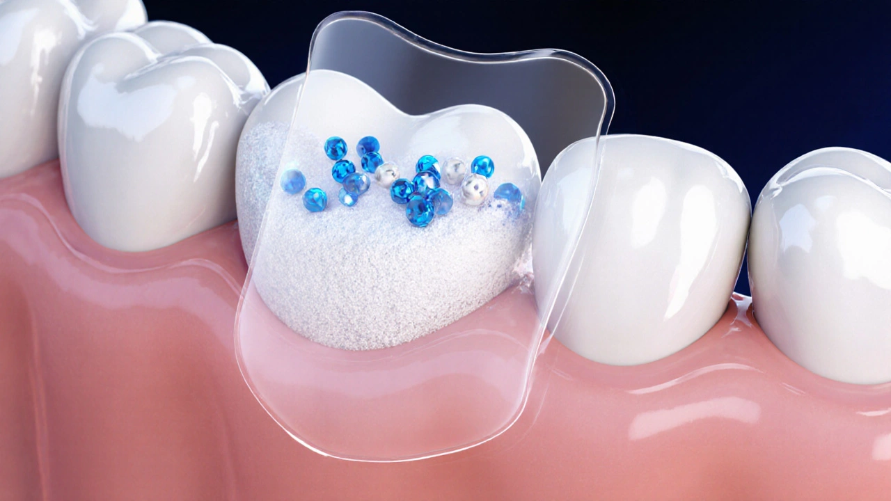 Mikroskopický pohled na obnovu zubní skloviny fluoridem.