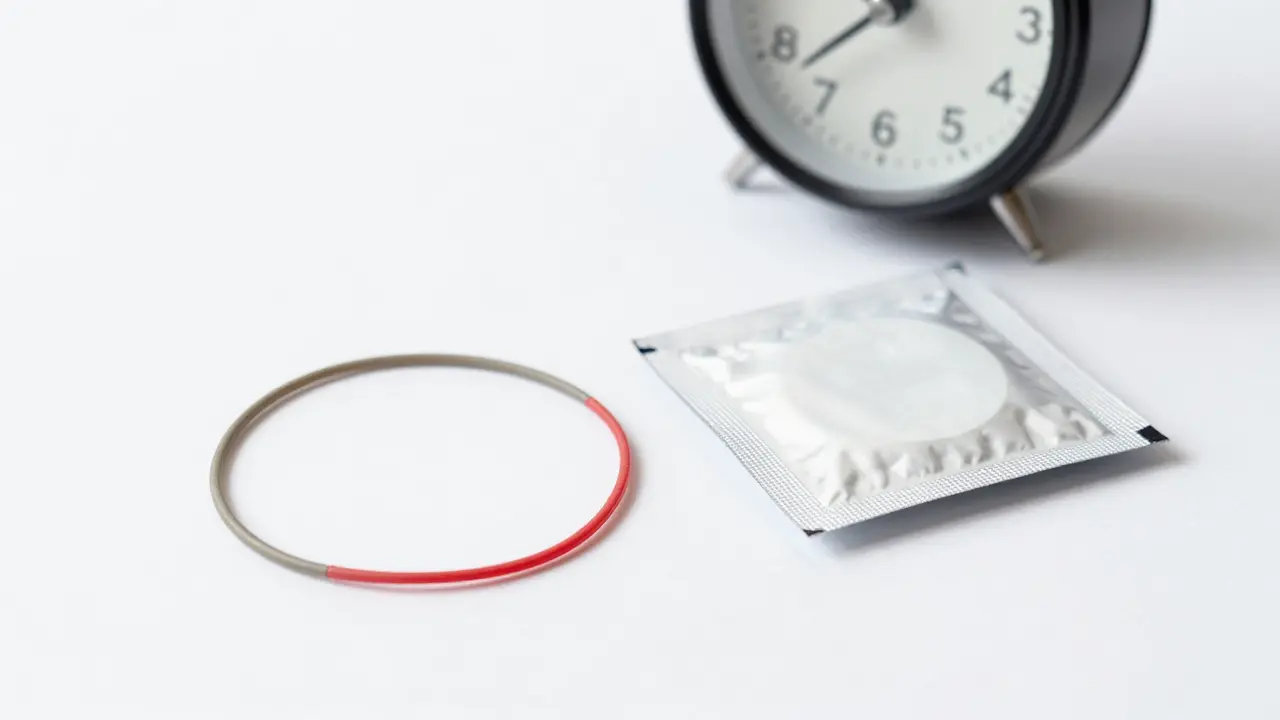 Použité a nové gumičky na bílém pozadí s hodinami.