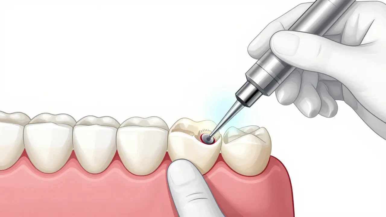 Přilepení keramické fazety pomocí zářivého světla.