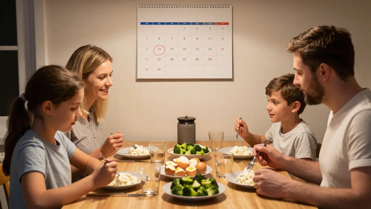 Česká rodina večer jí snadnou svačinu po zubní hygieně.