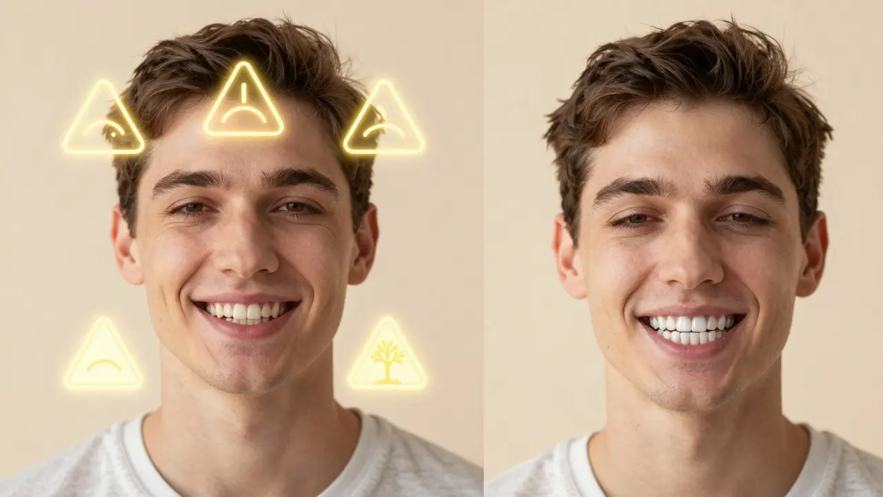 Pacient se usmívá s představou přizpůsobení keramických zubů po 30 dnech.