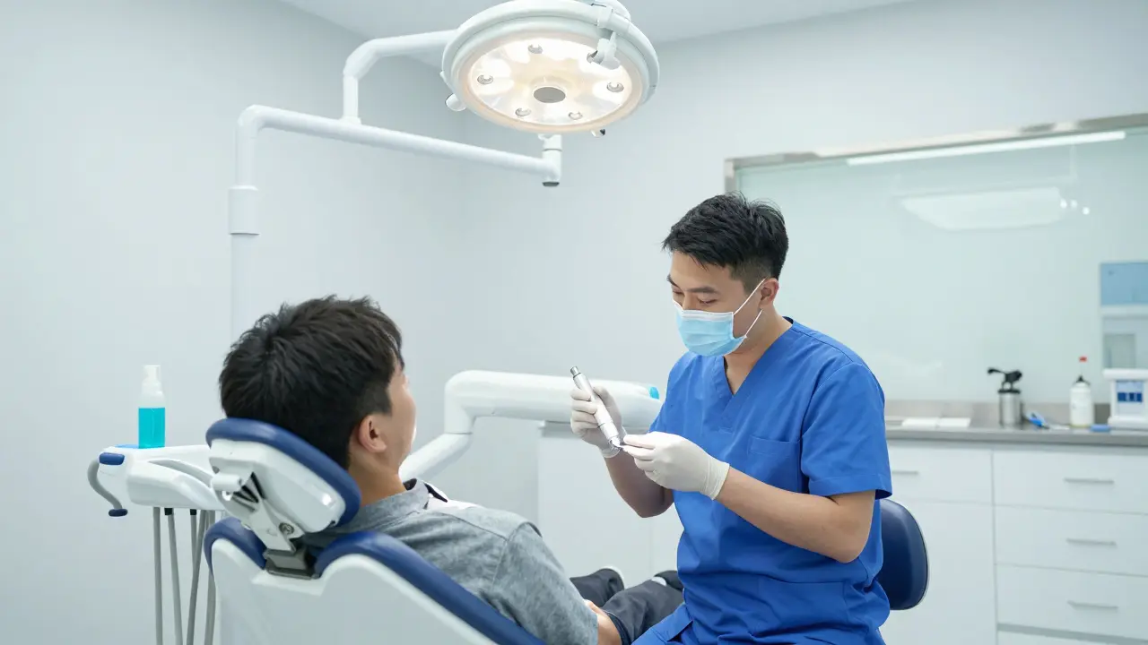 Stomatologická ordinace s lékařem a pacientem