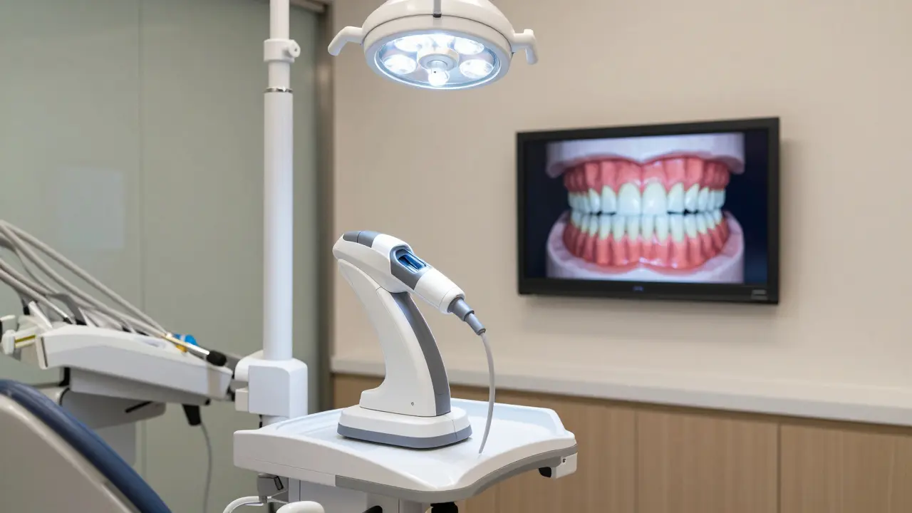 Digitální 3D skener zubů v moderní stomatologické klinice.