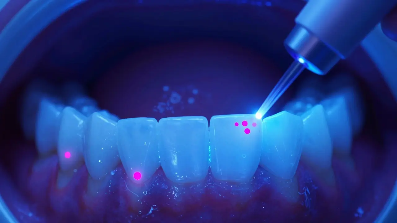 Moderní detekce mikrokazů pomocí fluorescenčního modrého světla.