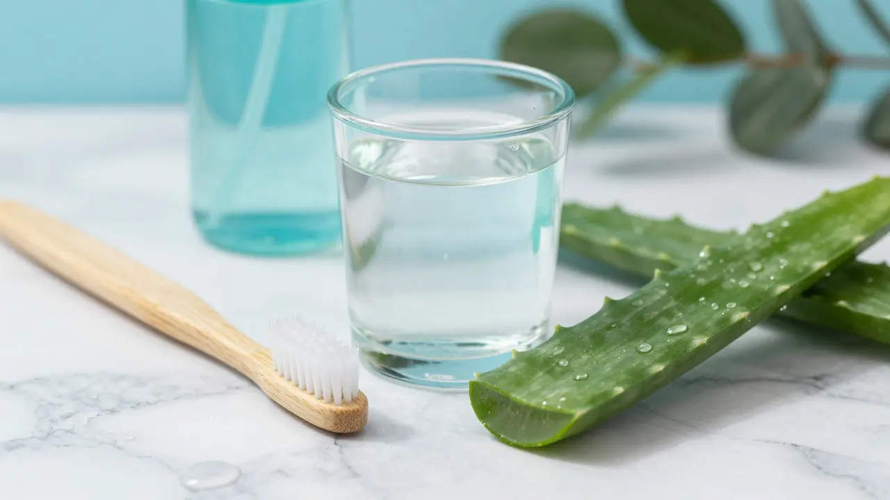 Předměty domácí péče včetně sklenice soli a pastou.