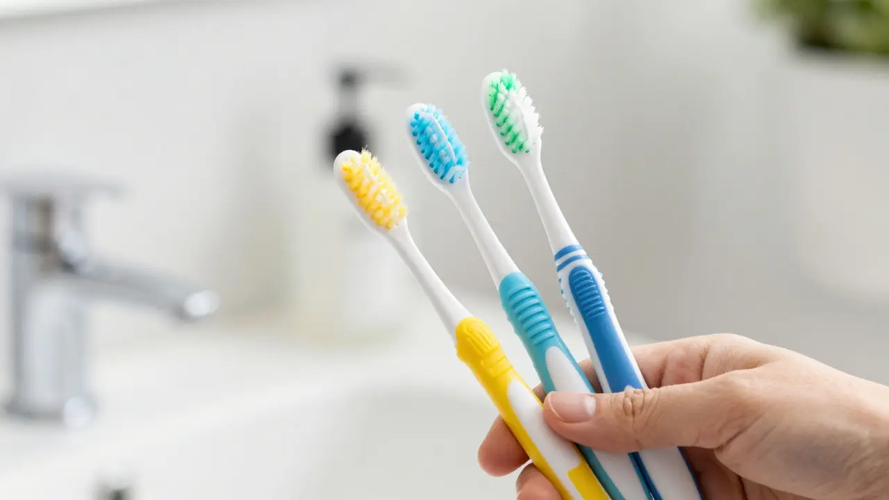 Sada mezizubních kartáčků různých velikostí v koupelně