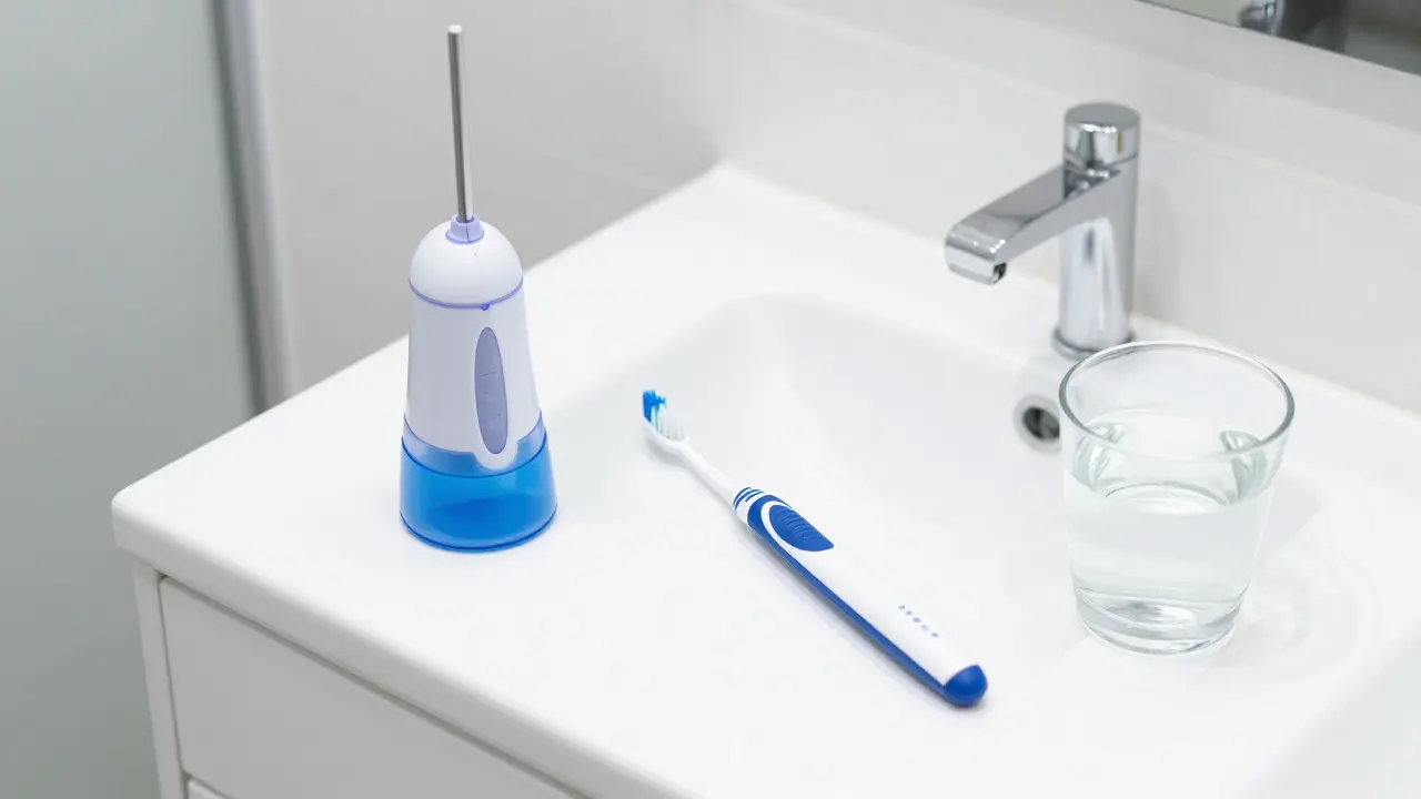 Sada pro hygienu zubů s ústní sprchou a kvalitním kartáčkem.