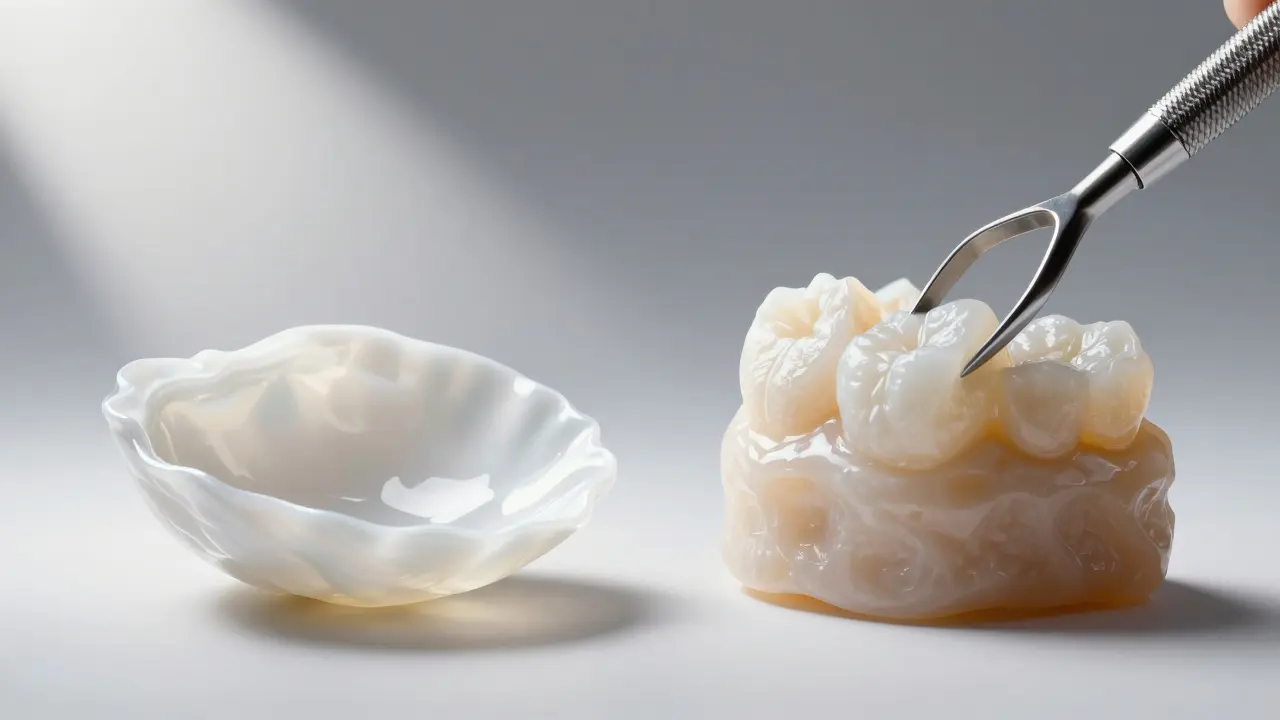 Srovnání textury průsvitné keramiky a opačního kompozitního materiálu.