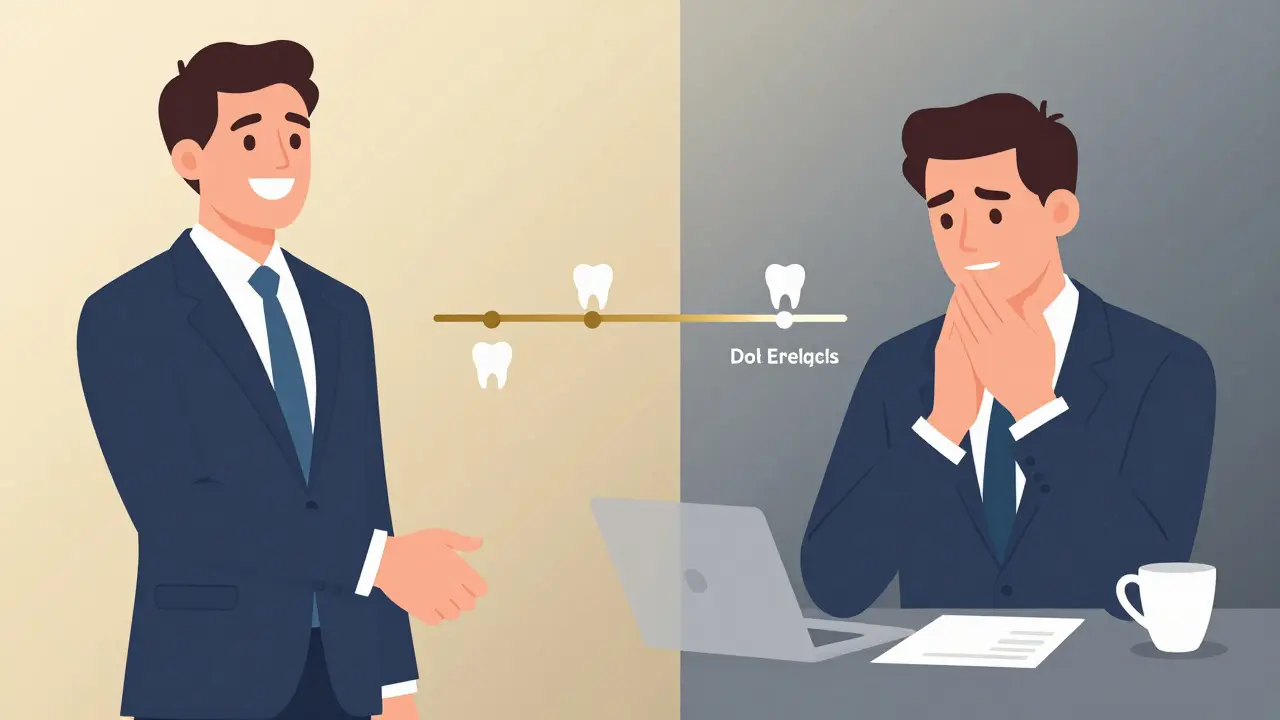 Konceptuální ilustrace dopadu ústního zdraví na kariérní úspěch