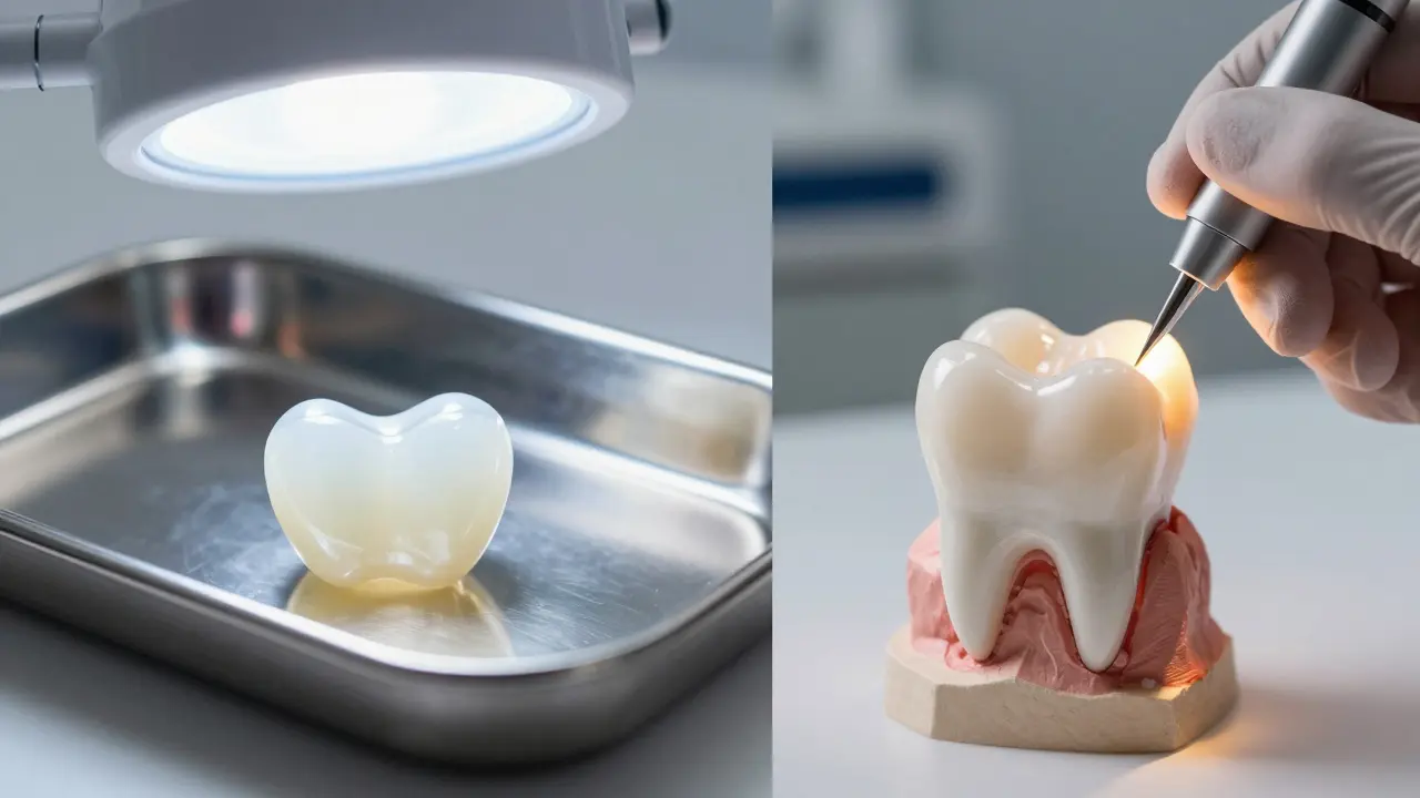 Srovnání porcelánové a kompozitní fazety v laboratoři