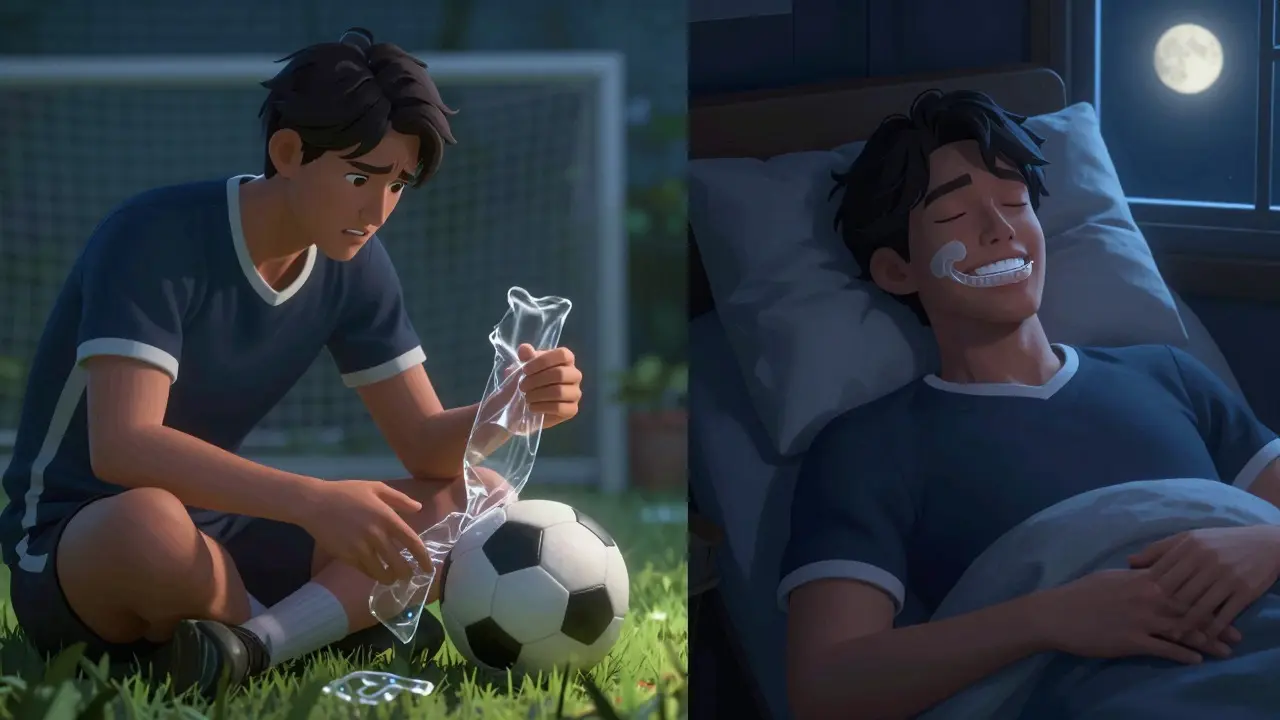 Konečné ilustrace rizik sportu a komfortu nošení rovnátek v noci
