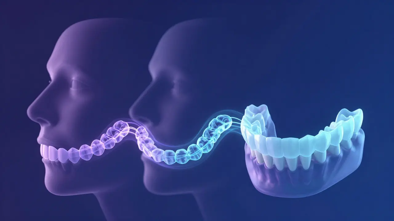 Conceptual illustration showing stages of teeth alignment