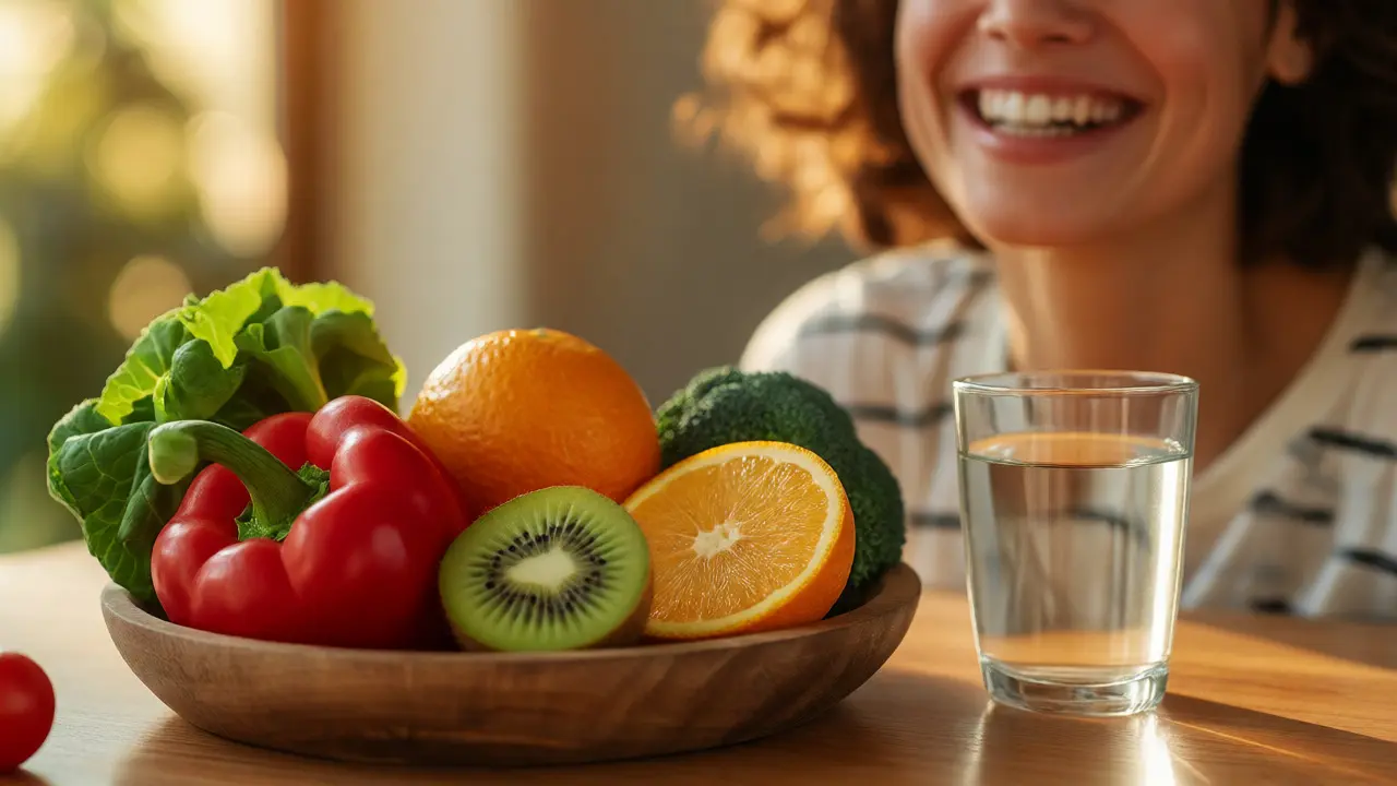 Miska s ovocem a zeleninou bohatou na vitamín C