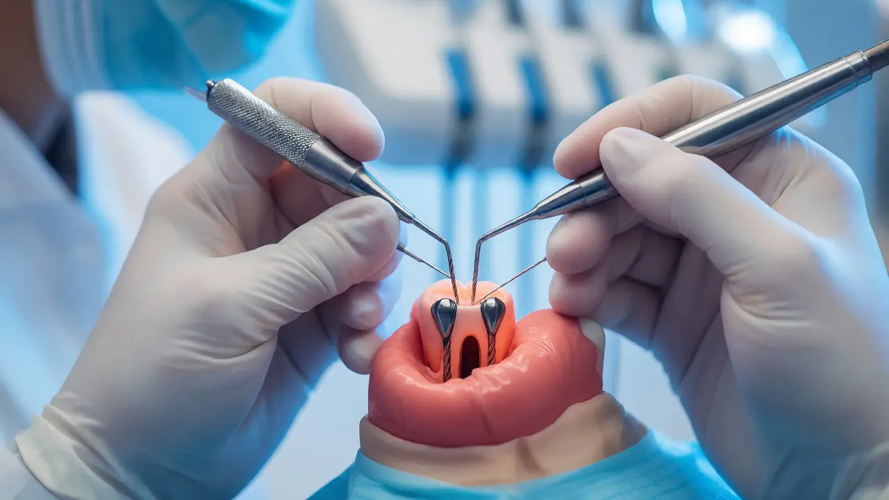 Zubní lékař provádějící kanálové ošetření v moderní ordinaci