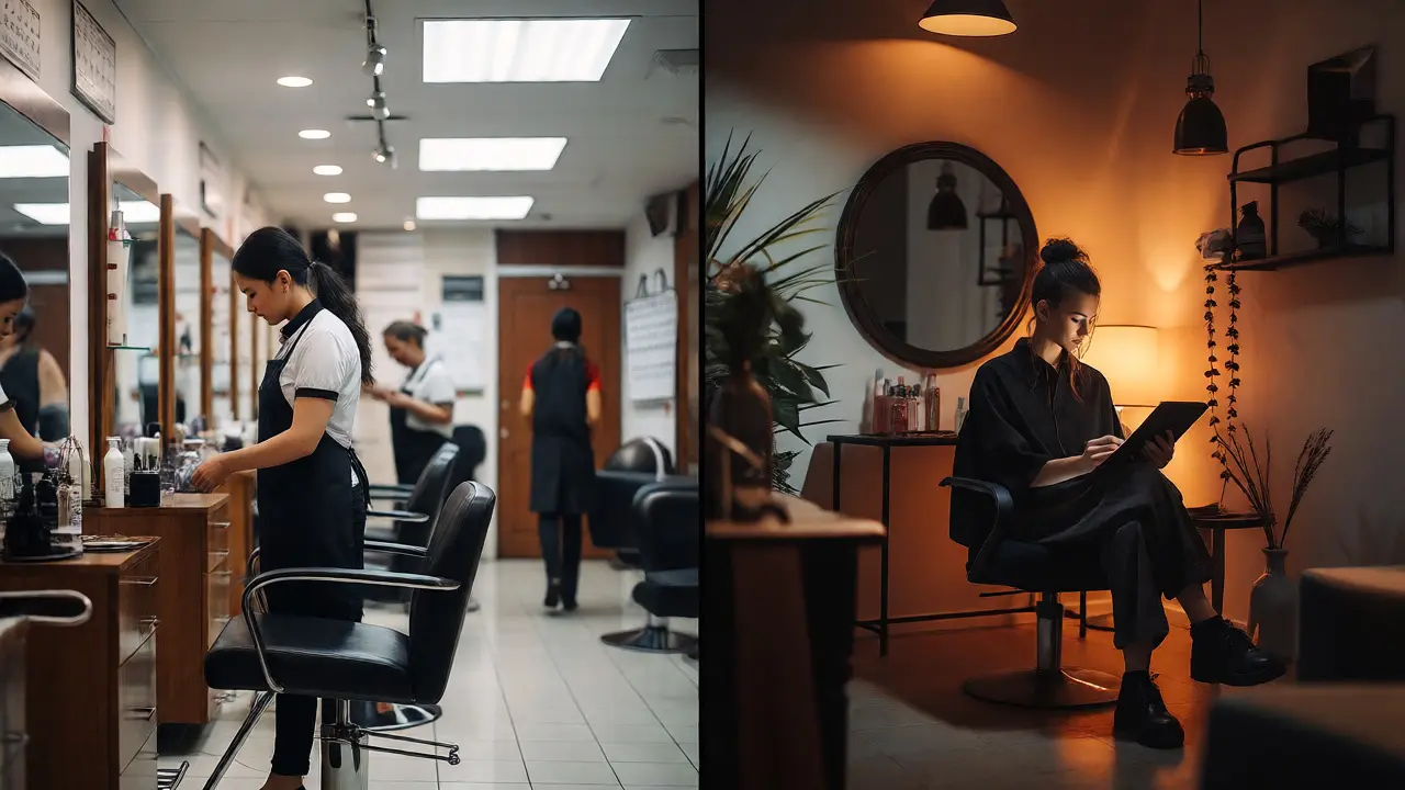 Porovnání práce zaměstnance v salonu a OSVČ ve vlastním studiu.